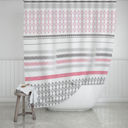 Picture of BATHROOM CURTAIN WATER RESISTANT POLYESTER 180x200cm STRIPES PINK