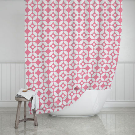 Picture of BATHROOM CURTAIN WATER RESISTANT POLYESTER 180x200cm FLOWER LIFE PINK