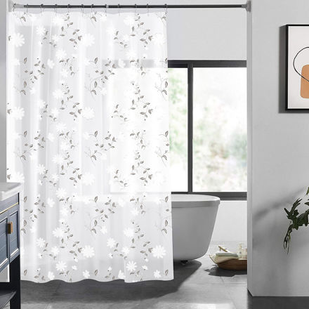 Picture of BATHROOM CURTAIN WATER RESISTANT PEVA 180x180cm FLORAL WHITE