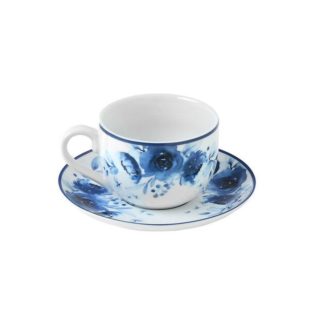 Picture of TEA CUP BLUE ROSE PORCELAIN 220ml WITH SAUCER