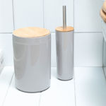 Picture of BATHROOM BIN BAMBOO PLASTIC 5lt WITH SWING LID WHITE